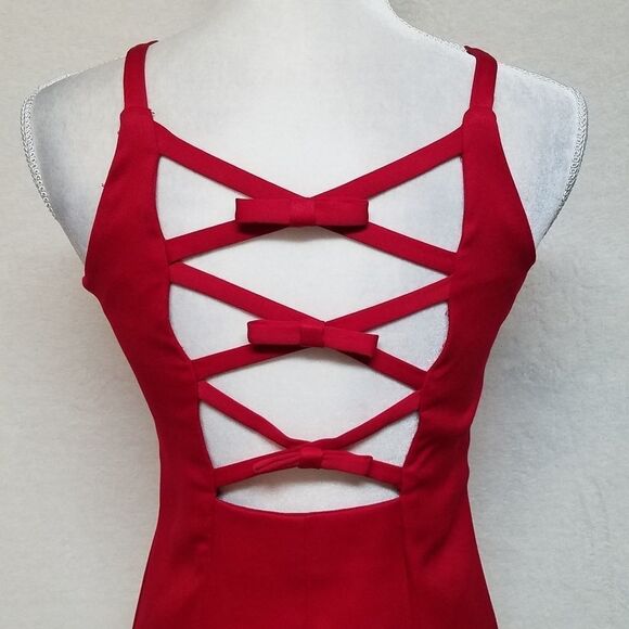 VINTAGE Dawn Joy Red Bow Cage Back Bodycon Dress - Picture 12 of 14
